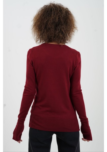 Bordo O Yaka Kolu Droplu Kazak fırsatları