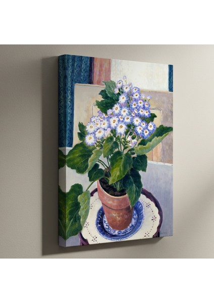 Mor Çiçekli Saksı Bitkisi Yağlıboya Tablosu