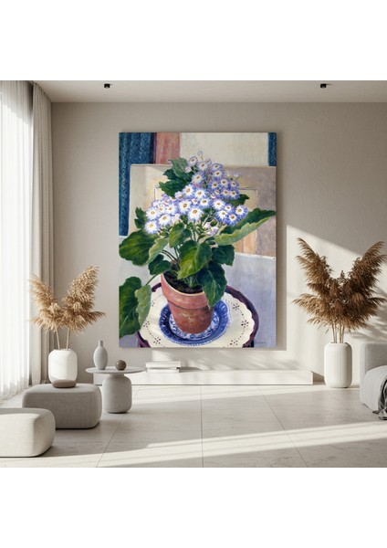 Mor Çiçekli Saksı Bitkisi Yağlıboya Tablosu fırsatları