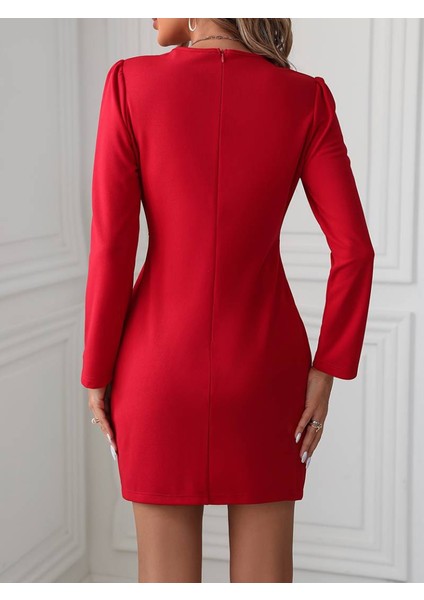 Kadın Uzun Kollu Bisiklet Yaka Bel Kemer Detay Ithal Krep Elbise modelleri