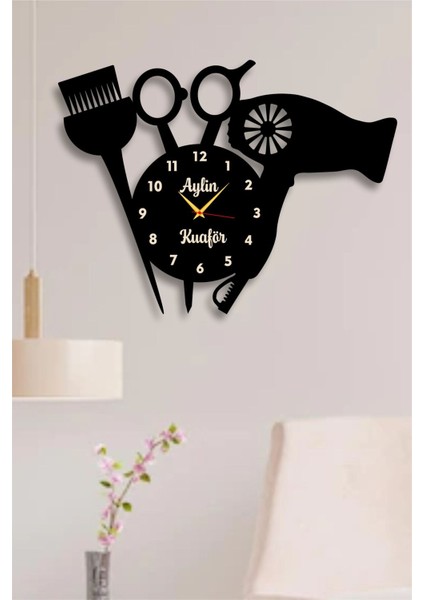 Kadın Kuaför Güzelik Salonu Dekoratif Ahşap Duvar Saati