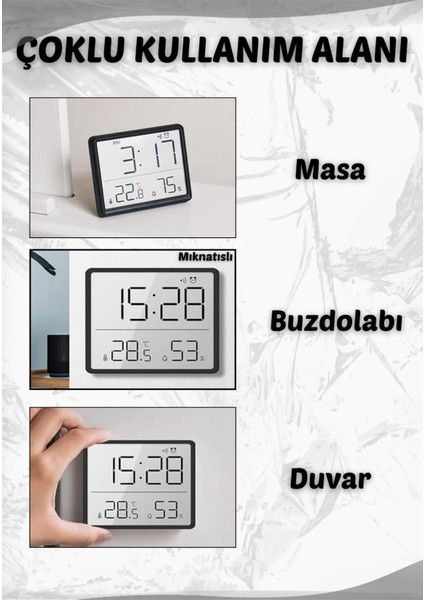 Dijital Duvar Saati Termometre Sıcaklık ve Nem Ölçer Masa Saati Alarm LCD Ekran Duvara Takılır Beyaz fırsatları