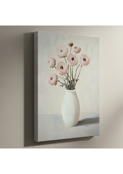 Pastel Pembe Ranunkül Buket Yağlıboya Tablo
