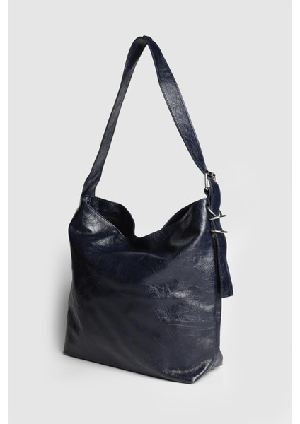 Lagraccio Paris Kadın Higgs Büyük Boy Kırışık Rugan Omuz Çantası Lacivert