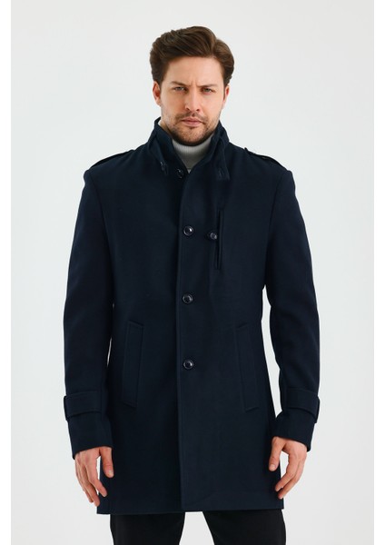 Erkek Slim Fit Lacivert Kaşe Kaban modelleri
