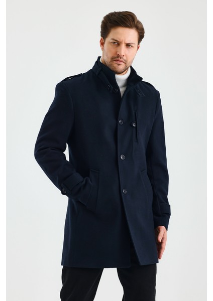 Erkek Slim Fit Lacivert Kaşe Kaban indirimleri