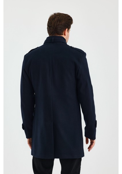 Erkek Slim Fit Lacivert Kaşe Kaban
