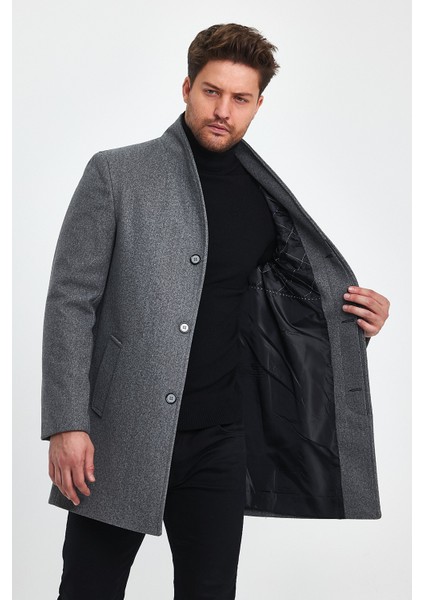 Erkek Slim Fit Kapalı Gri Kaşe Kaban fiyatları