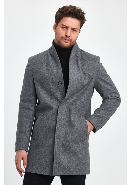 Erkek Slim Fit Kapalı Gri Kaşe Kaban