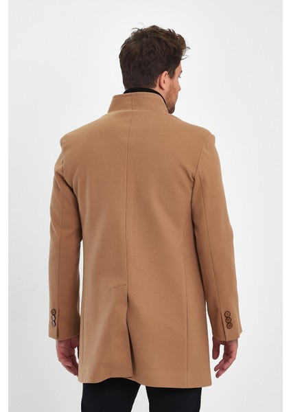 Erkek Slim Fit Kahverengi Kaşe Kaban modelleri