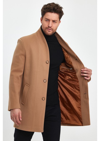 Erkek Slim Fit Kahverengi Kaşe Kaban fırsatları