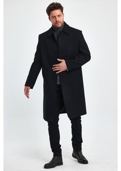 Erkek Siyah Uzun Regular Fit Kaşe Kaban fiyatları