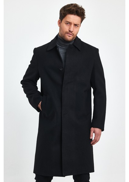 Erkek Siyah Uzun Regular Fit Kaşe Kaban indirimleri