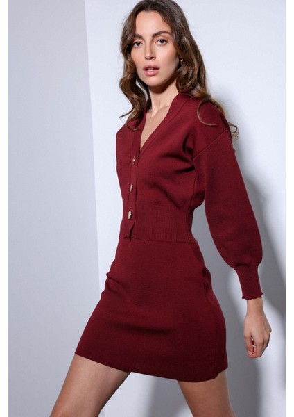 Bordo Metal Düğme Kadın Triko Hırka indirimleri