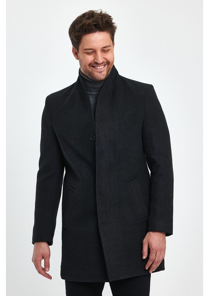 Erkek Siyah Kaşe Kaban