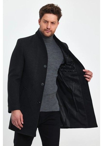 Erkek Slim Fit Antrasit Kaşe Kaban modelleri