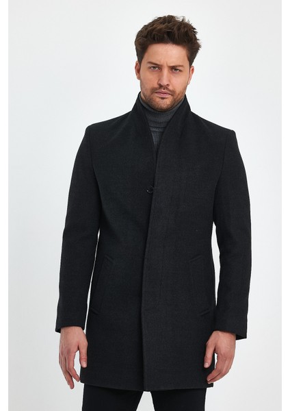 Erkek Slim Fit Antrasit Kaşe Kaban fırsatları