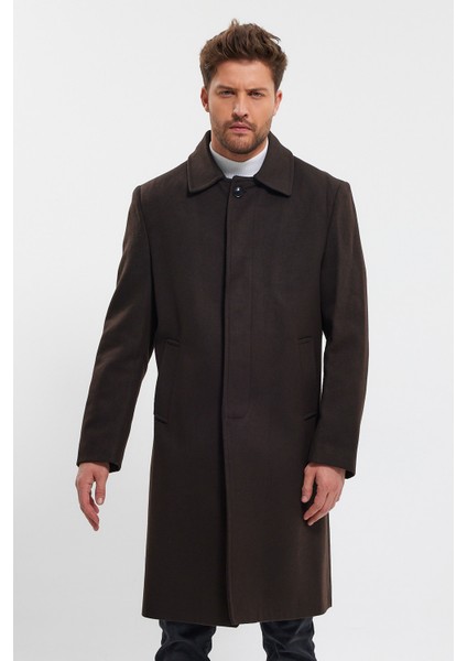 Erkek Koyu Kahverengi Uzun Regular Fit Kaşe Kaban indirimleri