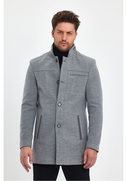 Erkek Açık Gri Dar Kalıp Kaşe Kaban
