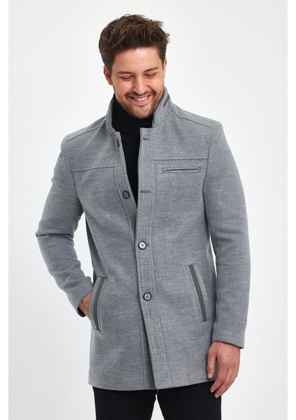 Erkek Açık Gri Dar Kalıp Kaşe Kaban modelleri