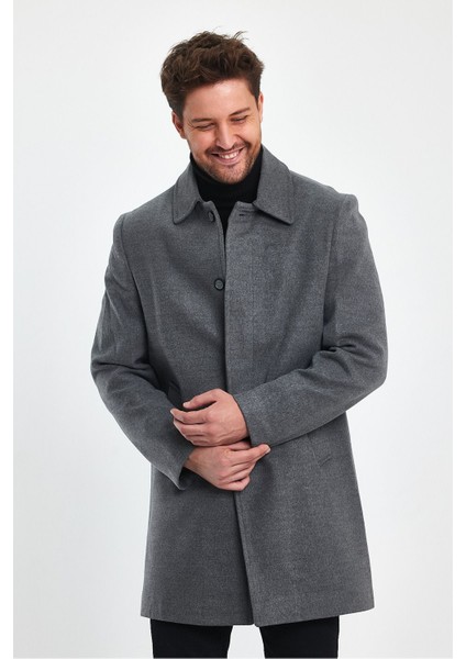 Erkek Gri Regular Fit Kaşe Kaban modelleri