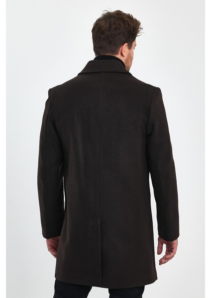 Erkek Regular Fit Fit Kapalı Kahverengi Kaşe Kaban