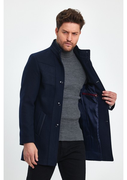Erkek Slim Fit Lacivert Kaşe Kaban fiyatları