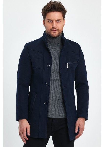 Erkek Slim Fit Lacivert Kaşe Kaban modelleri