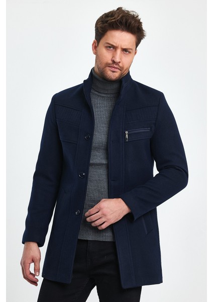 Erkek Slim Fit Lacivert Kaşe Kaban indirimleri