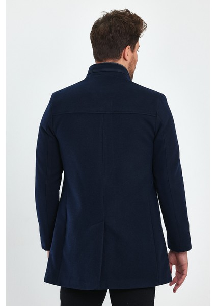 Erkek Slim Fit Lacivert Kaşe Kaban