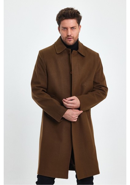 Erkek Taba Uzun Regular Fit Kaşe Kaban fırsatları