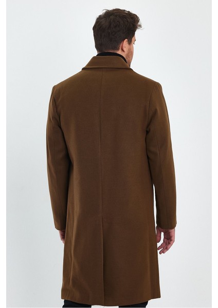 Erkek Taba Uzun Regular Fit Kaşe Kaban