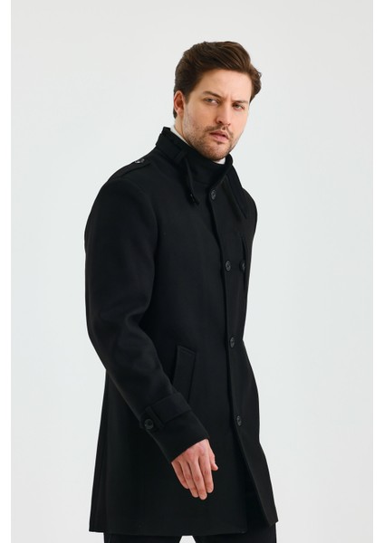 Erkek Siyah Dar Kalıp Kaşe Kaban fiyatları