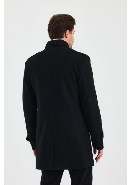 Erkek Siyah Dar Kalıp Kaşe Kaban indirimleri