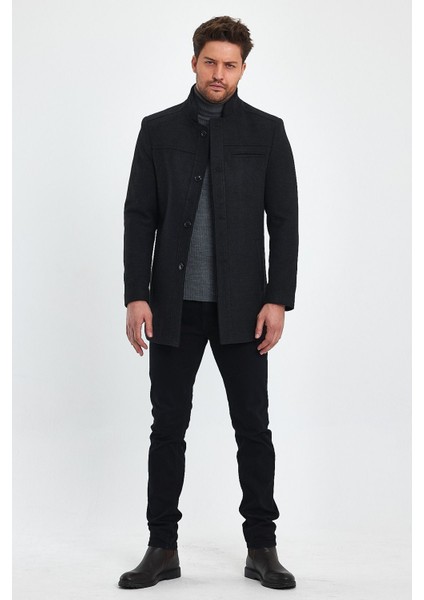 Erkek Antrasit Dar Kalıp Kaşe Kaban