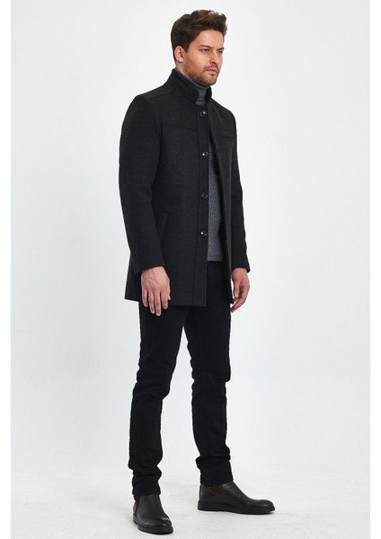 Erkek Antrasit Dar Kalıp Kaşe Kaban modelleri