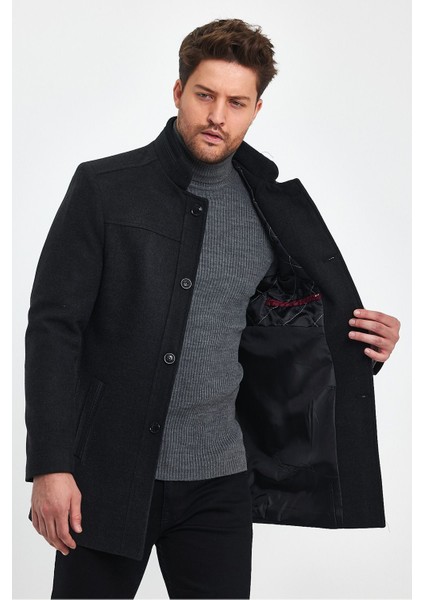 Erkek Antrasit Dar Kalıp Kaşe Kaban fırsatları