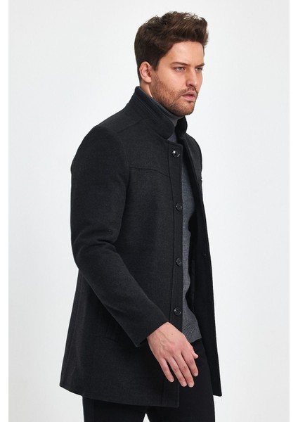 Erkek Antrasit Dar Kalıp Kaşe Kaban