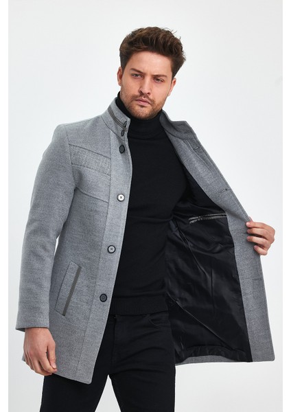 Erkek Dar Kalıp Açık Gri Kaşe Kaban fiyatları