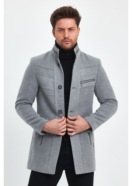 Erkek Dar Kalıp Açık Gri Kaşe Kaban modelleri