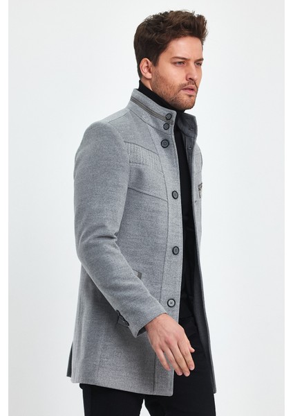 Erkek Dar Kalıp Açık Gri Kaşe Kaban fırsatları
