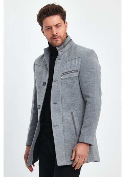 Erkek Dar Kalıp Açık Gri Kaşe Kaban indirimleri