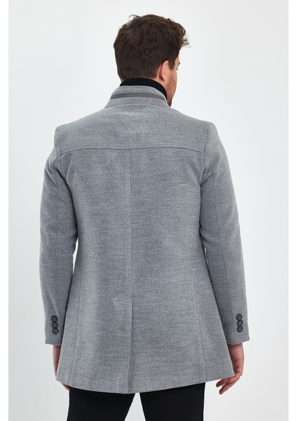 Erkek Dar Kalıp Açık Gri Kaşe Kaban