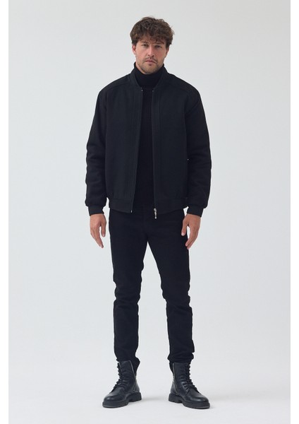 Erkek Standart Kalıp Fermuarlı Kapitone ve Kürklü Kaşe Kaban