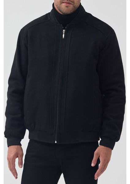 Erkek Standart Kalıp Fermuarlı Kapitone ve Kürklü Kaşe Kaban