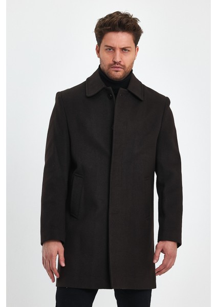 Erkek Regular Fit Fit Kapalı Kahverengi Kaşe Kaban modelleri