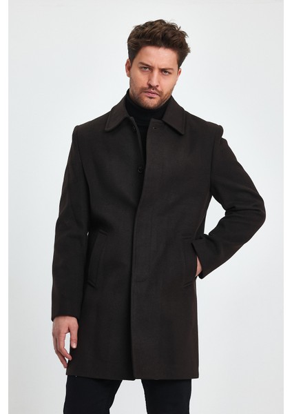 Erkek Regular Fit Fit Kapalı Kahverengi Kaşe Kaban indirimleri