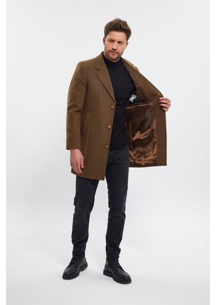 Erkek Taba Ceket Yaka Standart Fit Kaşe Kaban modelleri