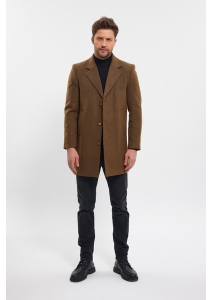 Erkek Taba Ceket Yaka Standart Fit Kaşe Kaban fırsatları