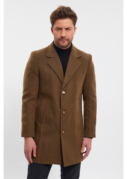 Erkek Taba Ceket Yaka Standart Fit Kaşe Kaban indirimleri